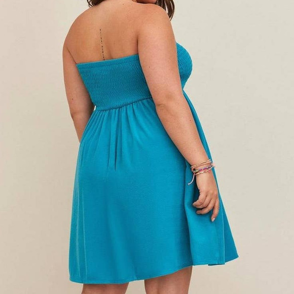 New Torrid 5 (5X 28) Teal Blue Smocked Terry Cloth Swim Cover‎ Up Beach Dress - Picture 3 of 3